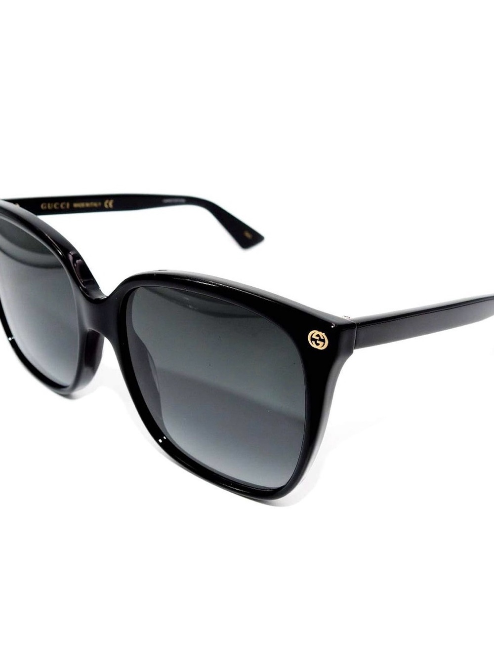 Gucci Black Glossy Square Sunglasses with Gold Logo